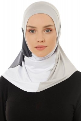 Esin - Light Grey & White & Anthracite One-Piece Hijab
