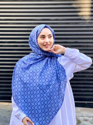 Mahek - Blue Patterned Cotton Hijab