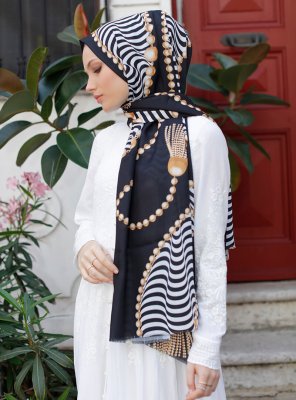 Yumna - Dark Navy Blue Patterned Hijab