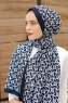 Navy Blue Patterned Twill Hijab - Sal Evi
