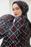 Red Patterned Twill Hijab - Sal Evi