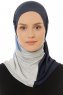 Esin - Navy Blue & Light Grey & Light Blue One-Piece Hijab