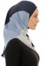 Esin - Navy Blue & Light Grey & Light Blue One-Piece Hijab