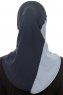 Esin - Navy Blue & Light Grey & Light Blue One-Piece Hijab