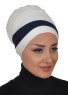 Elsa - Creme & Navy Blue Cotton Turban