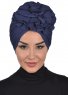 Kerstin - Navy Blue Cotton Turban - Ayse Turban