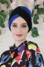 Fiona - Black & Blue Cotton Turban