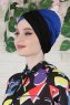 Fiona - Black & Blue Cotton Turban