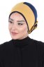 Clara - Mustard & Navy Blue Cotton Turban