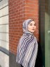 Dalal - Navy Blue & Creme Patterned Crepe Hijab