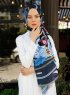 Jumana - Navy Blue Patterned Hijab - Sal Evi