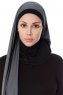 Naz - Dark Grey & Black Practical One Piece Hijab - Ecardin