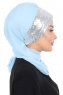 Olga - Light Blue & Silver Chiffon Turban
