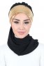 Olga - Black & Gold Chiffon Turban