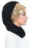 Olga - Black & Gold Chiffon Turban
