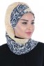 Regina - Navy Blue & Yellow Chiffon Turban