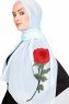 Sevda Ljusblå Blommig Chiffon Hijab Sehr-i Sal 400108d