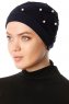Yaren - Navy Blue Crepe Chiffon Turban - Sehr-i Sal