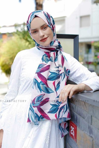 Beyza - Pink & Blue Patterned Hijab - Sal Evi