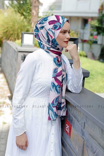 Beyza - Pink & Blue Patterned Hijab - Sal Evi