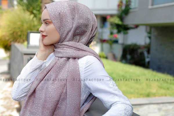 Akay - Taupe Patterned Hijab - Sal Evi