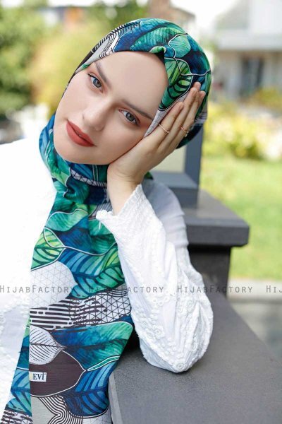 Kader - Green Patterned Hijab - Sal Evi