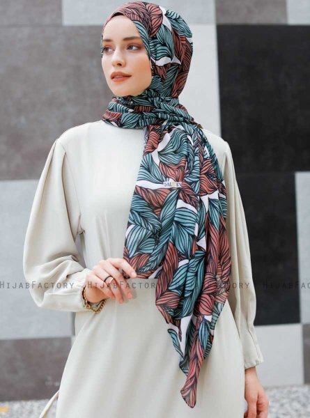 Seyyal - Green & Pink Patterned Hijab - Sal Evi