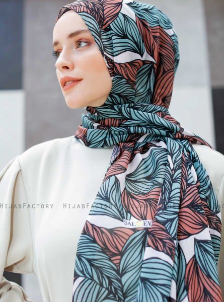 Seyyal - Green & Pink Patterned Hijab - Sal Evi