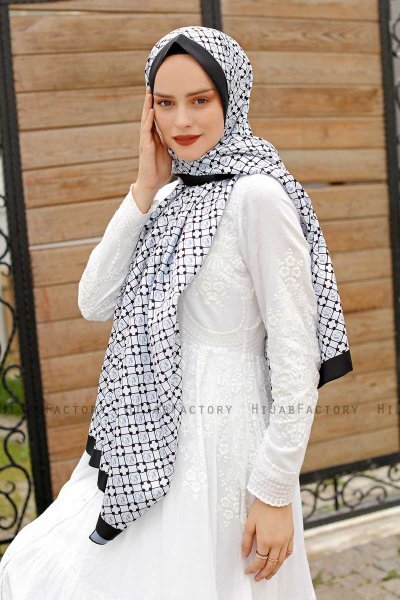 Grey Patterned Twill Hijab - Sal Evi