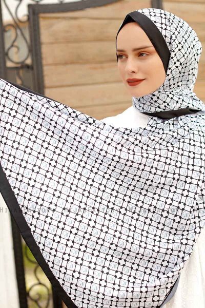 Grey Patterned Twill Hijab - Sal Evi