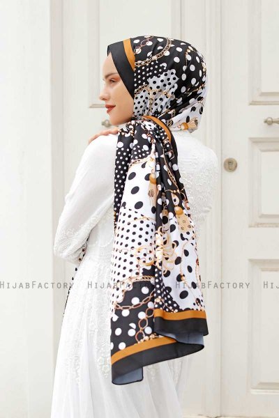 Gold Patterned Twill Hijab - Sal Evi