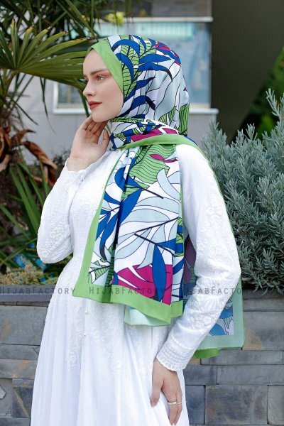 Leaf Patterned Twill Hijab - Sal Evi