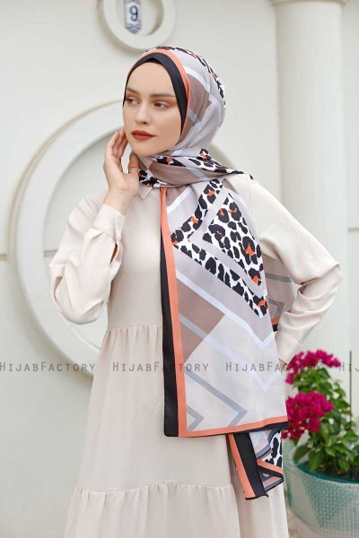 Orange Patterned Twill Hijab - Sal Evi
