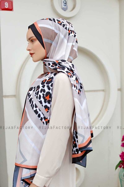 Orange Patterned Twill Hijab - Sal Evi