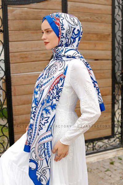 Brick Red Patterned Twill Hijab - Sal Evi