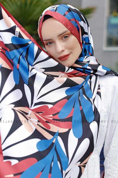 Blue Patterned Twill Hijab - Sal Evi