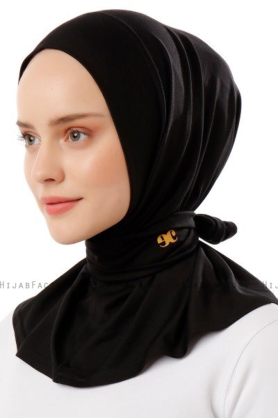 Sportif Plain - Black & Gold Practical Viskos Hijab