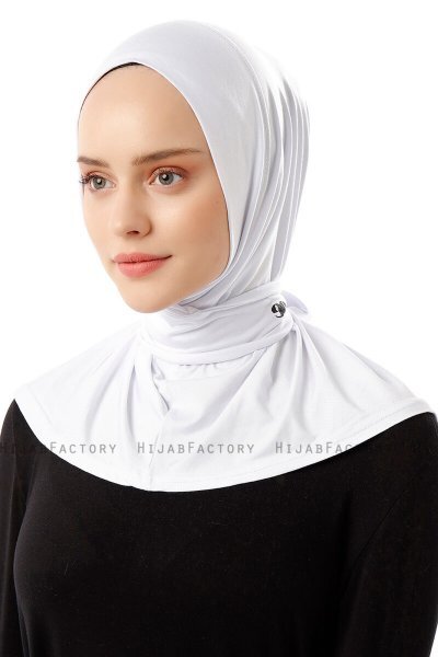 Sportif Plain - White Practical Viskos Hijab