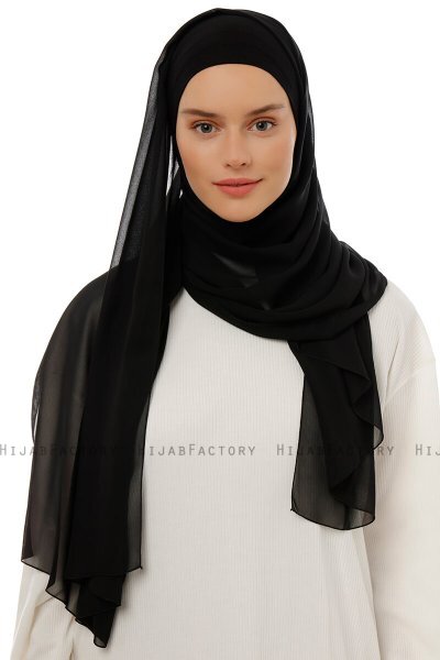 Alara Plain - Black One Piece Chiffon Hijab