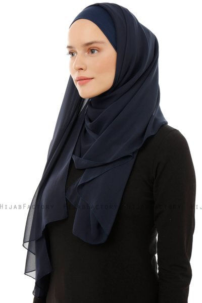 Alara Plain - Navy Blue One Piece Chiffon Hijab