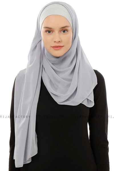 Alara Plain - Light Grey One Piece Chiffon Hijab