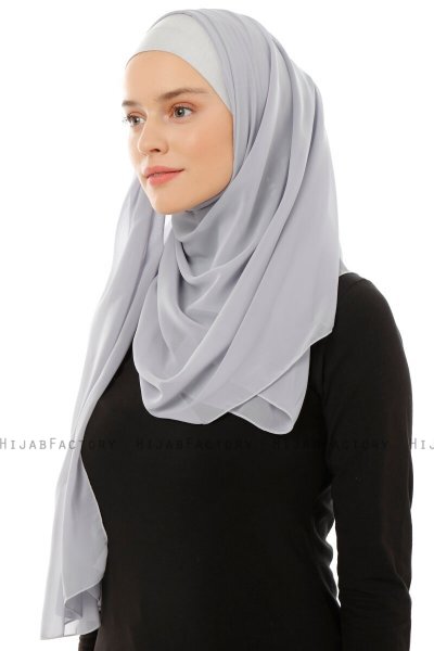 Alara Plain - Light Grey One Piece Chiffon Hijab