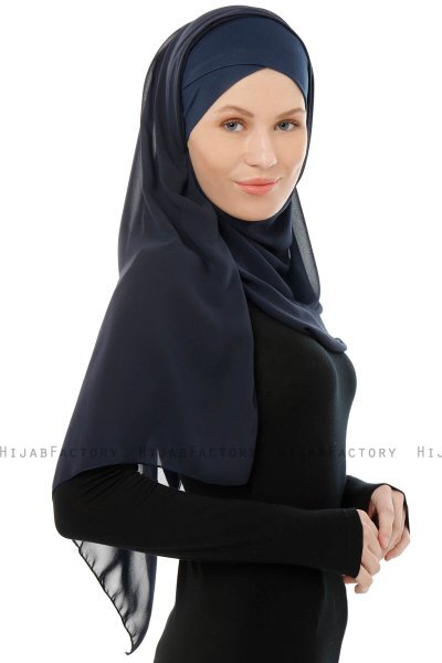Alara Cross - Navy Blue One Piece Chiffon Hijab