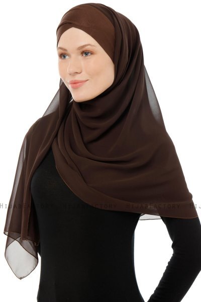 Alara Cross - Brown One Piece Chiffon Hijab