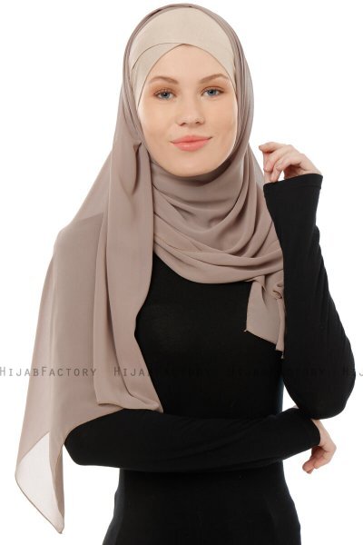 Alara Cross - Light Taupe One Piece Chiffon Hijab
