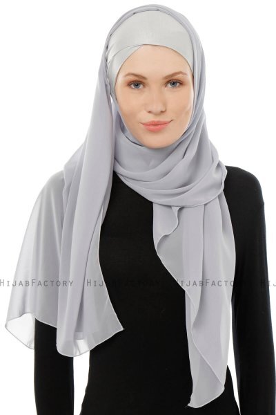 Alara Cross - Light Grey One Piece Chiffon Hijab
