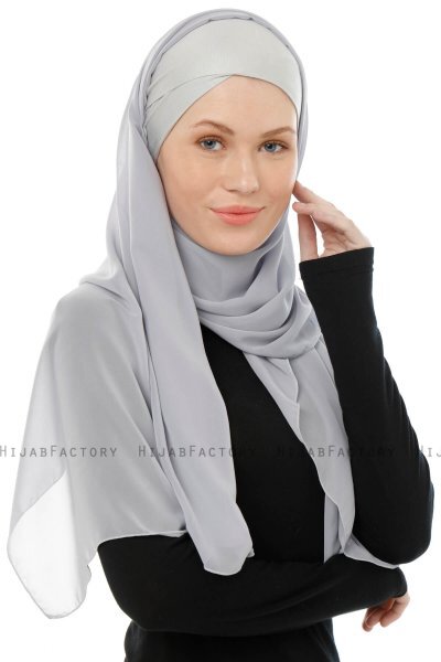 Alara Cross - Light Grey One Piece Chiffon Hijab