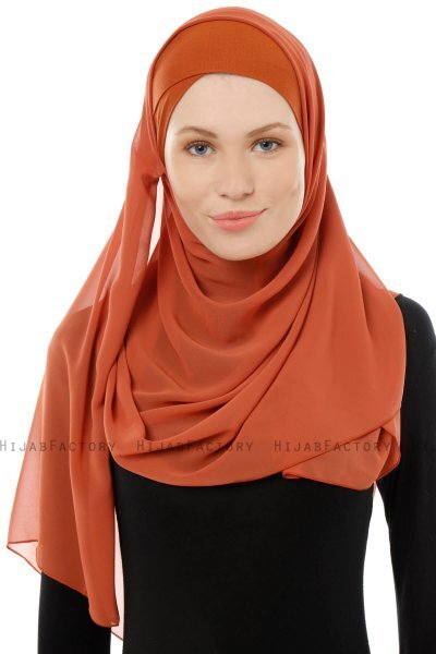 Alara Cross - Brick Red One Piece Chiffon Hijab