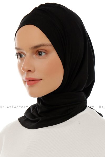 Isra Plain - Black One-Piece Viskos Hijab