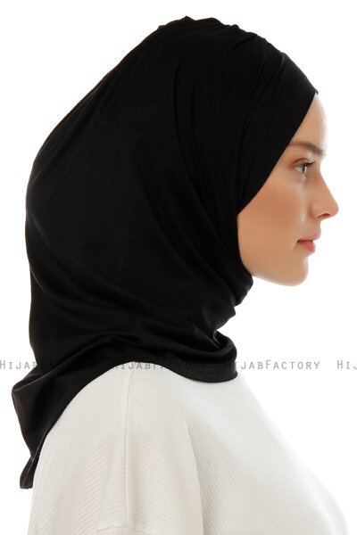 Isra Plain - Black One-Piece Viskos Hijab